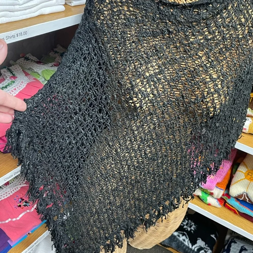 - NEW SOFT MESH KNIT SCARF PONCHO COVER  Black - Picture 2 of 8